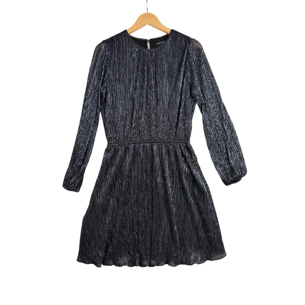 White House Black Market Long Sleeve Shimmer Blouson Dress size Small Black